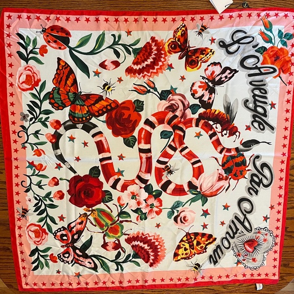 Gucci Accessories - GUCCI L' AVEUGLE Par Amour Red Snake Butterfly Scarf